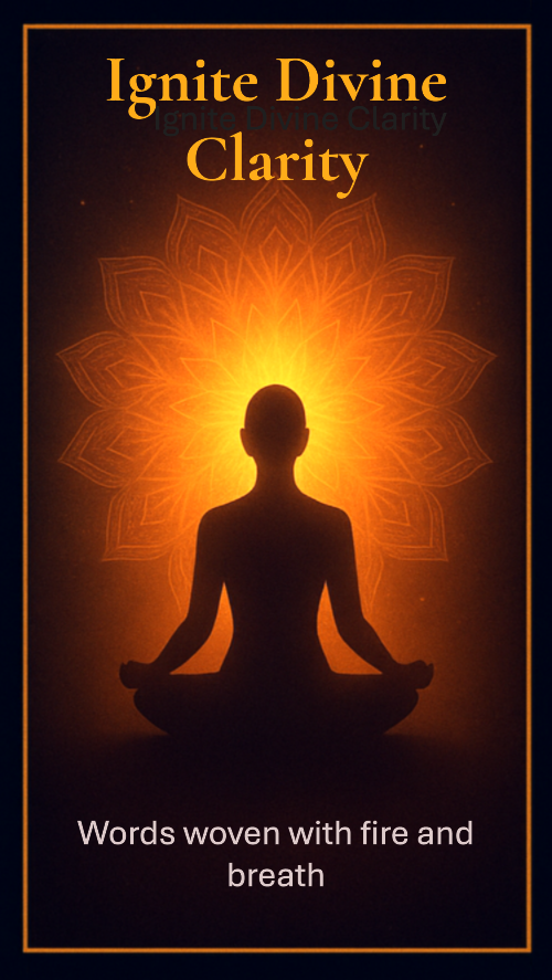 Ignite Divine Clarity – A Gateway to Illumination Silhouette meditating before an orange radiant lotus mandala – sacred clarity card from Authentic Potential